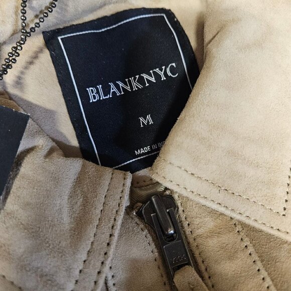 New BlankNYC Win or Lose Suede Trucker Jacket Mens M Tan Leather Zip Front - Picture 11 of 11